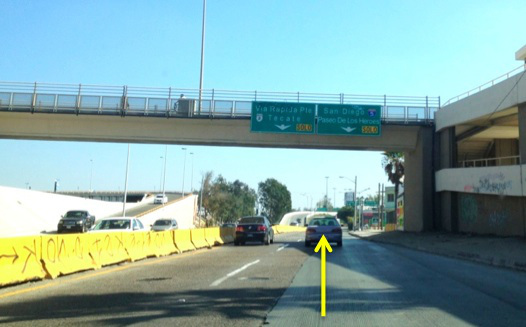 6. You will see a sign for SAN DIEGO I-5/PASEO DE LOS HEROES. Get in the right lane.