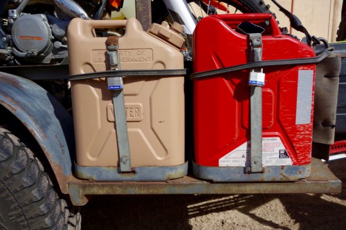 motorcycling baja, motorcycle trailer fuel and water containers