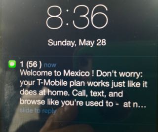 T-Mobile Welcome to Mexico message