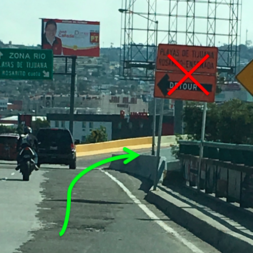 Via Internacional Tijuana detour sign