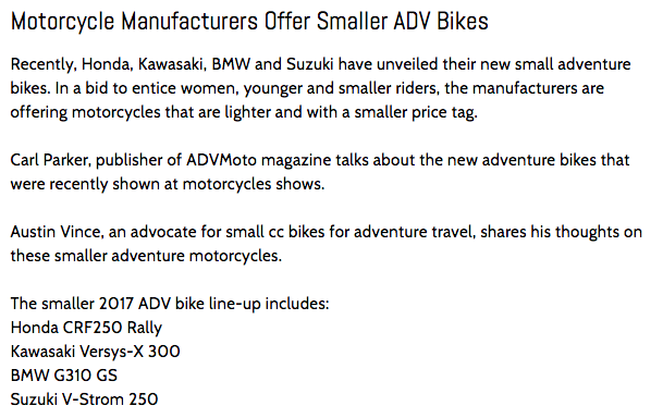 Small adventure motorcycles
